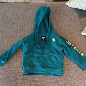 Carhartt Kids Teal Half-Zip Hoodie with Yellow Logo